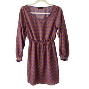 KLD Signature Chevron Print Dress | Size Small | purple brown long sleeve